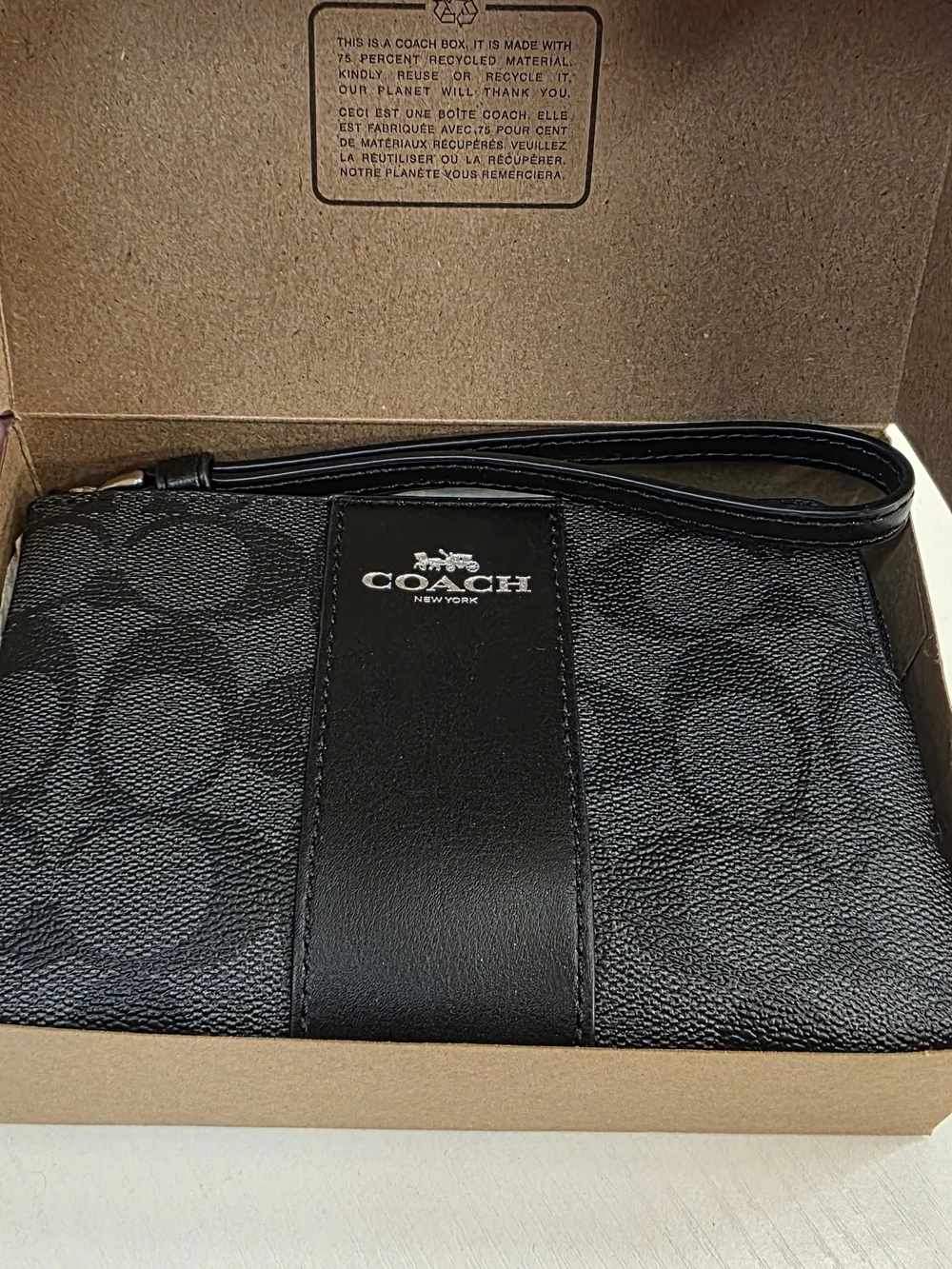 COACH Black Signature Zip Wristlet